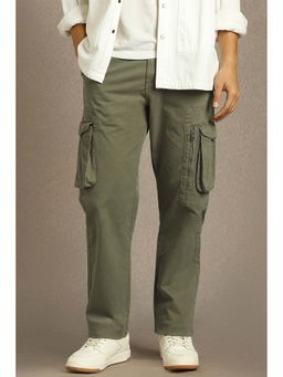 Louis Philippe - Men Olive Cotton Blend Solid Cargo