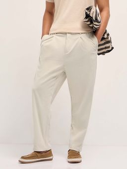 The Bear House - Men Cream Polyester Solid Trouser