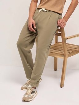 The Bear House - Men Beige Polyester Blend Solid Trouser