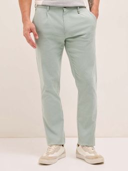 The Bear House - Men Green Polyester Blend Stripes Trouser