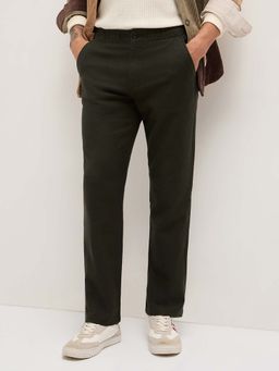 The Bear House - Men Olive Cotton Blend Textured Trouser