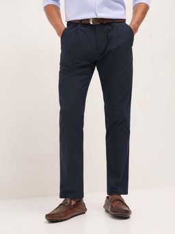 The Bear House - Men Blue Polyester Blend Stripes Trouser