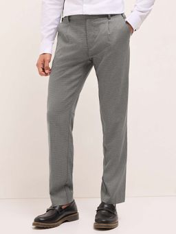 The Bear House - Men Grey Polyester Blend Solid Trouser