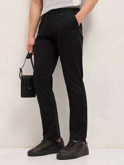 The Bear House - Men Black Cotton Blend Solid Trouser