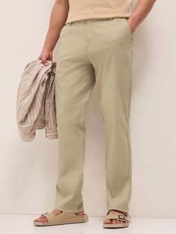 The Bear House - Men Mustard Cotton Blend Solid Trouser