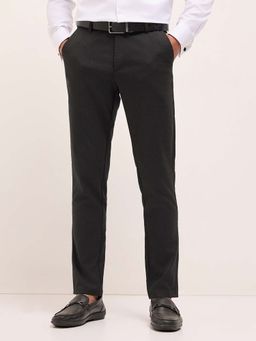 The Bear House - Men Black Polyester Blend Stripes Trouser