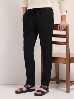 The Bear House - Men Black Polyester Blend Solid Trouser