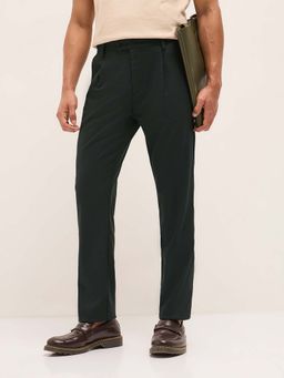 The Bear House - Men Green Polyester Blend Textured Trouser