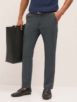 The Bear House - Men Grey Polyester Blend Checks Trouser