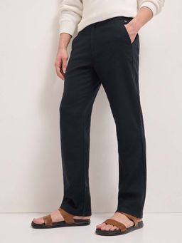 The Bear House - Men Blue Cotton Textured Trouser