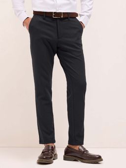 The Bear House - Men Blue Polyester Blend Textured Trouser