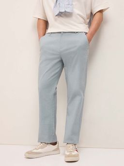 The Bear House - Men Blue Cotton Blend Solid Trouser
