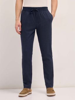 The Bear House - Men Blue Polyester Blend Solid Trouser