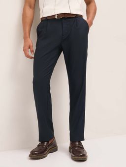 The Bear House - Men Blue Polyester Blend Textured Trouser
