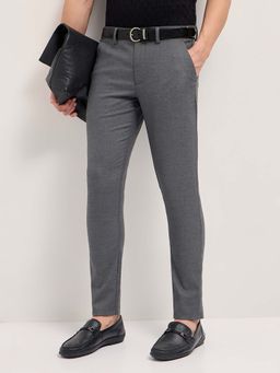 The Bear House - Men Grey Polyester Blend Textured Trouser