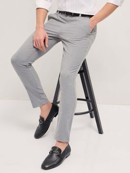 The Bear House - Men Grey Polyester Blend Stripes Trouser