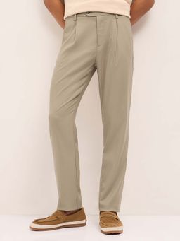 The Bear House - Men Beige Polyester Blend Textured Trouser