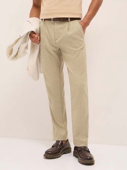 The Bear House - Men Cream Polyester Blend Textured Trouser