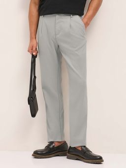 The Bear House - Men Grey Polyester Blend Textured Trouser