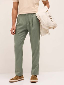 The Bear House - Men Green Polyester Blend Textured Trouser