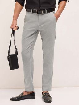 The Bear House - Men Grey Polyester Blend Solid Trouser