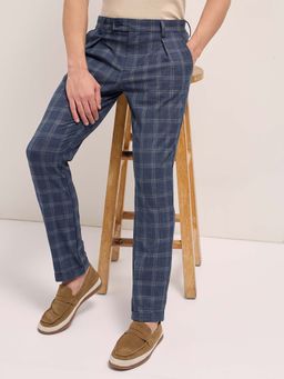 The Bear House - Men Blue Polyester Blend Checks Trouser