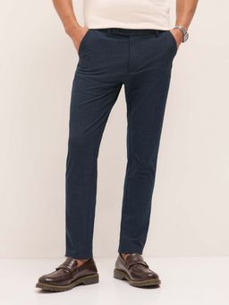 The Bear House - Men Blue Polyester Blend Solid Trouser