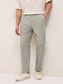 The Bear House - Men Grey Cotton Blend Solid Trouser