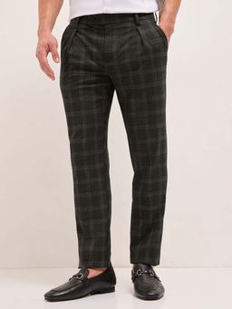 The Bear House - Men Black Polyester Blend Checks Trouser