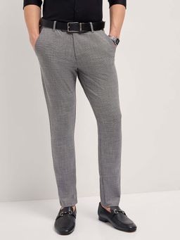 The Bear House - Men Black Polyester Blend Textured Trouser