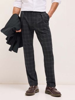 The Bear House - Men Black Polyester Blend Checks Trouser