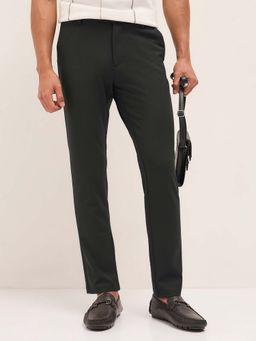 The Bear House - Men Grey Polyester Blend Textured Trouser