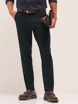 The Bear House - Men Blue Polyester Blend Solid Trouser