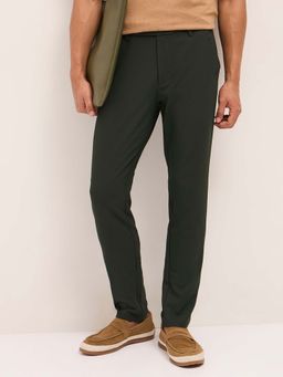 The Bear House - Men Olive Polyester Blend Solid Trouser