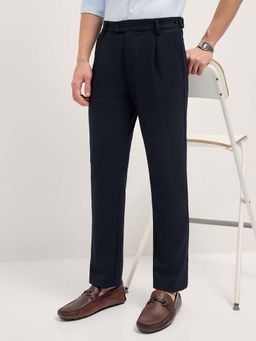 The Bear House - Men Blue Polyester Blend Textured Trouser