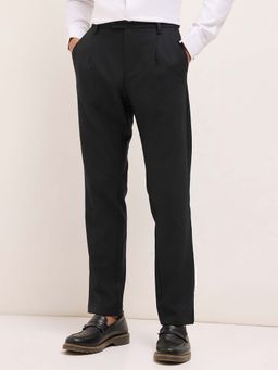 The Bear House - Men Black Polyester Blend Textured Trouser