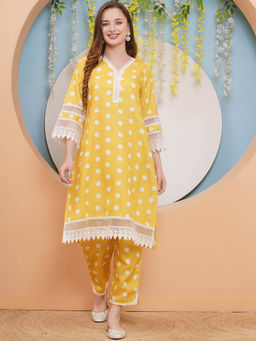 BHAMA COUTURE - Yellow Printed Straight Co-Ord Set