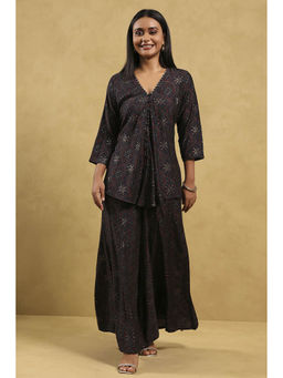 Rangriti - Women Blue Viscose Blend Printed Front Open Co-Ord Set