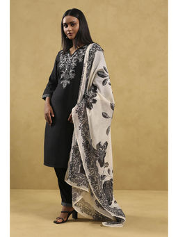 Rangriti - Women Black Viscose Blend Floral Straight Kurta with Pant & Dupatta