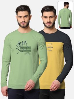 BULLMER - Trendy Front & Back Printed Full Sleeve T-shirt For Men Multi-color (Pack of 2)
