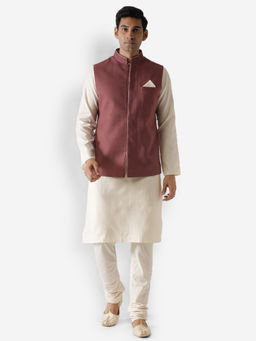 KISAH - Men Maroon Kurta Jacket (Set of 3)