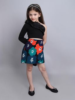 Taffy - Full Sleeve Party Crop Top & Floral Printed Skirt - Black (Set of 2)