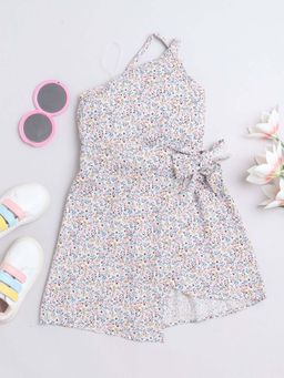 Taffy - Floral Printed Sleeveless One Shoulder Neck Wrap Dress - Multi-Color
