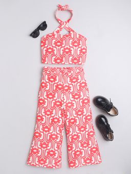 Taffy - Floral Printed Halter Neck Co-ord - Coral (Set of 2)