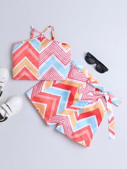 Taffy - Geometrical Printed Halter Neck Crop Top with Skort - Multi-Color (Set of 2)