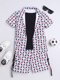 Taffy - Geometric Printed Shirt with attached Tee & Shorts - Multi-Color (Set of 2)