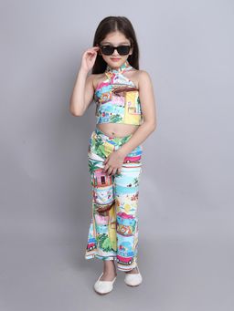 Taffy - Graphic Printed Sleeveless Halter Neck Co-ord - Multi-Color (Set of 2)