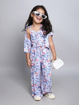 Taffy - Floral Printed Half Sleeves Co-ord - Purple (Set of 3)