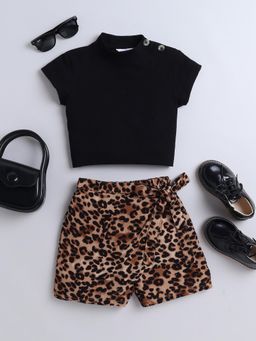 Taffy - Half Sleeves Backless Crop Top with Skort - Black (Set of 2)