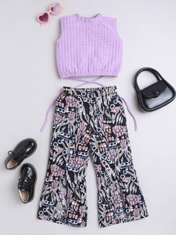 Taffy - Checks Texture Sleeveless Round Neck Waist Tie-Up Co-ord - Purple (Set of 2)